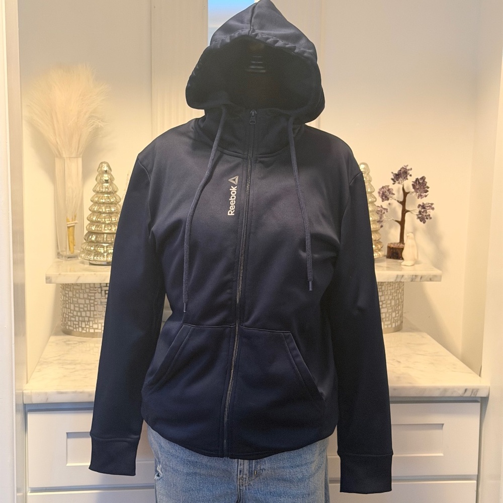 Reebok Dark Blue Zip Up Hoodie With Inner Fleece